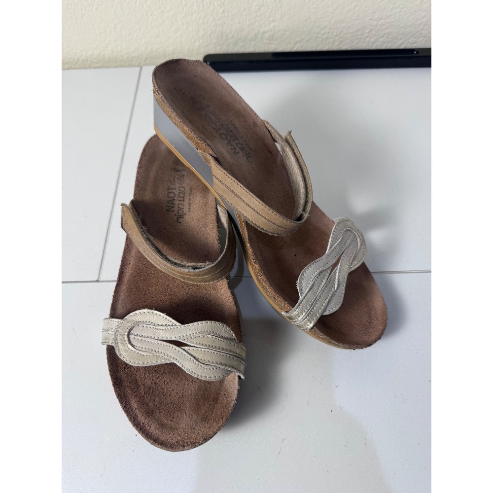 Naot Wedge Sandals Womens 39 8.5 8 Metallic Leather Cork Platform Comfort Boho